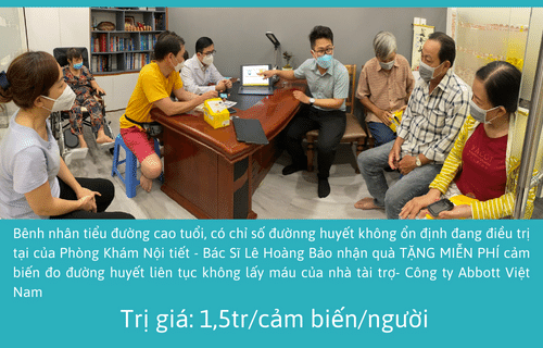 Công ty Abbott Việt Nam TÀI TRỢ MIỄN PHÍ cho bệnh nhân Phòng khám Nội tiết Bác sĩ Lê Hoàng Bảo 06 cảm biến đo đường huyết không lấy máu. Tổng trị giá 9.000.000 đồng