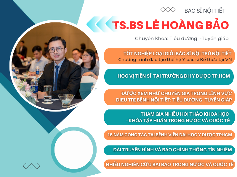 Bác sĩ Lê Hoàng Bảo được xem như một chuyên gia trong lĩnh vực khám chữa bệnh Nội tiết (trong đó có bệnh tiểu đường và tuyến giáp) tại khu vực Tp.HCM và các Tỉnh thành lân cận